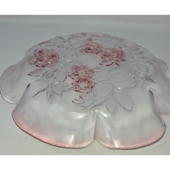 MIKASA Rosella Round Serving Platter 12" Walther Crystal Pink Rose Ruffled - Picture 12 of 14